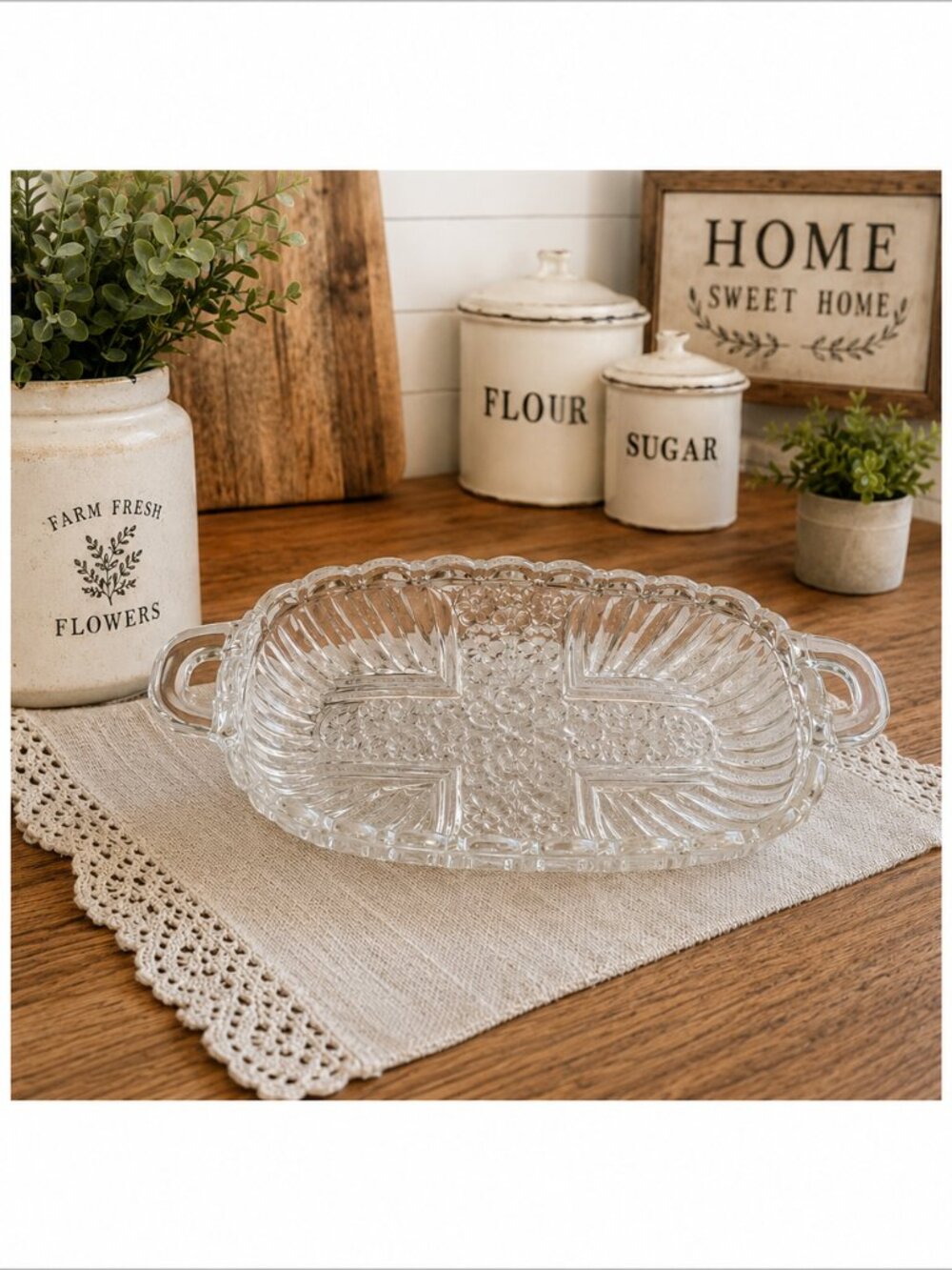 Vintage Clear Pressed Glass Relish Dish / Celery Tray